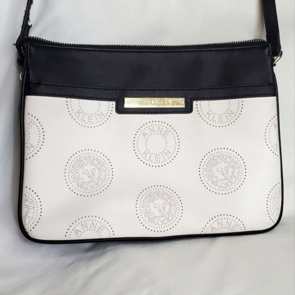 Anne Klein Embossed Black and White Crossbody Messenger Purse